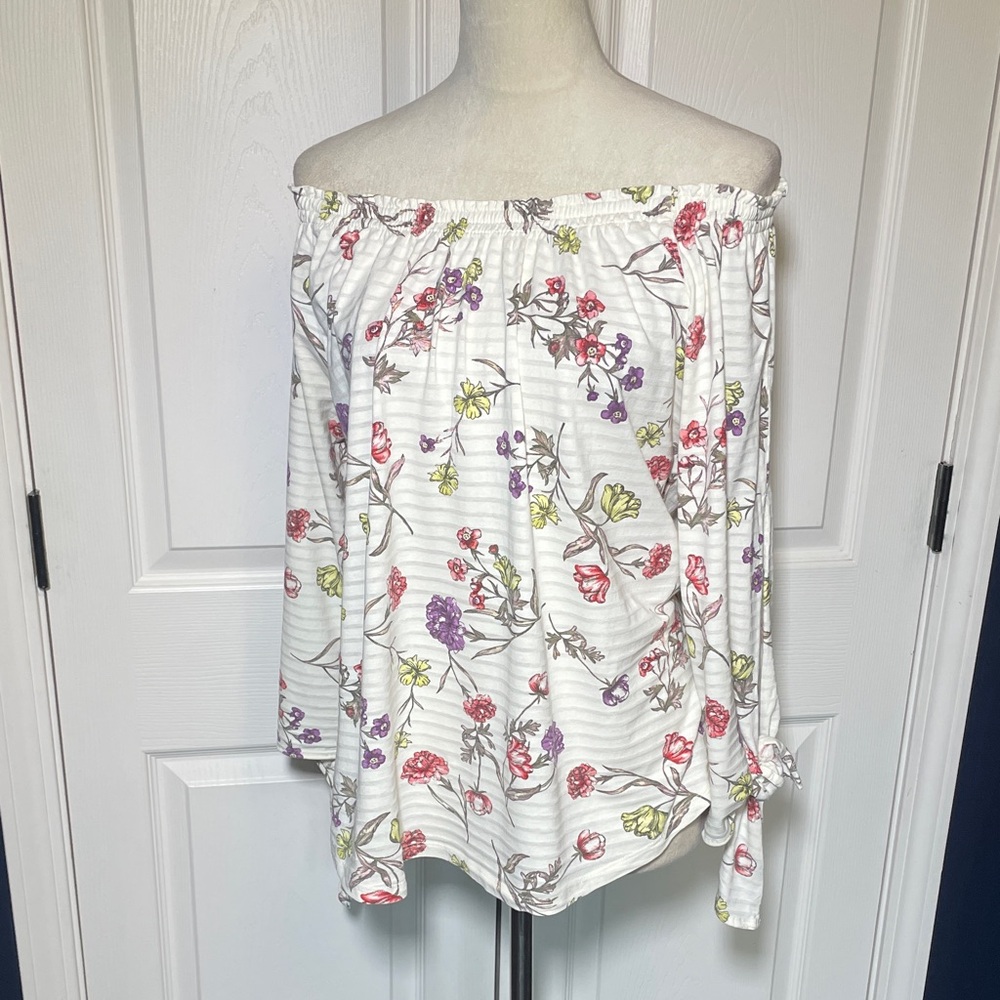 Lauren Ralph Lauren On/Off Shoulder Floral Peasant Top Tie End Sleeves Largeβ